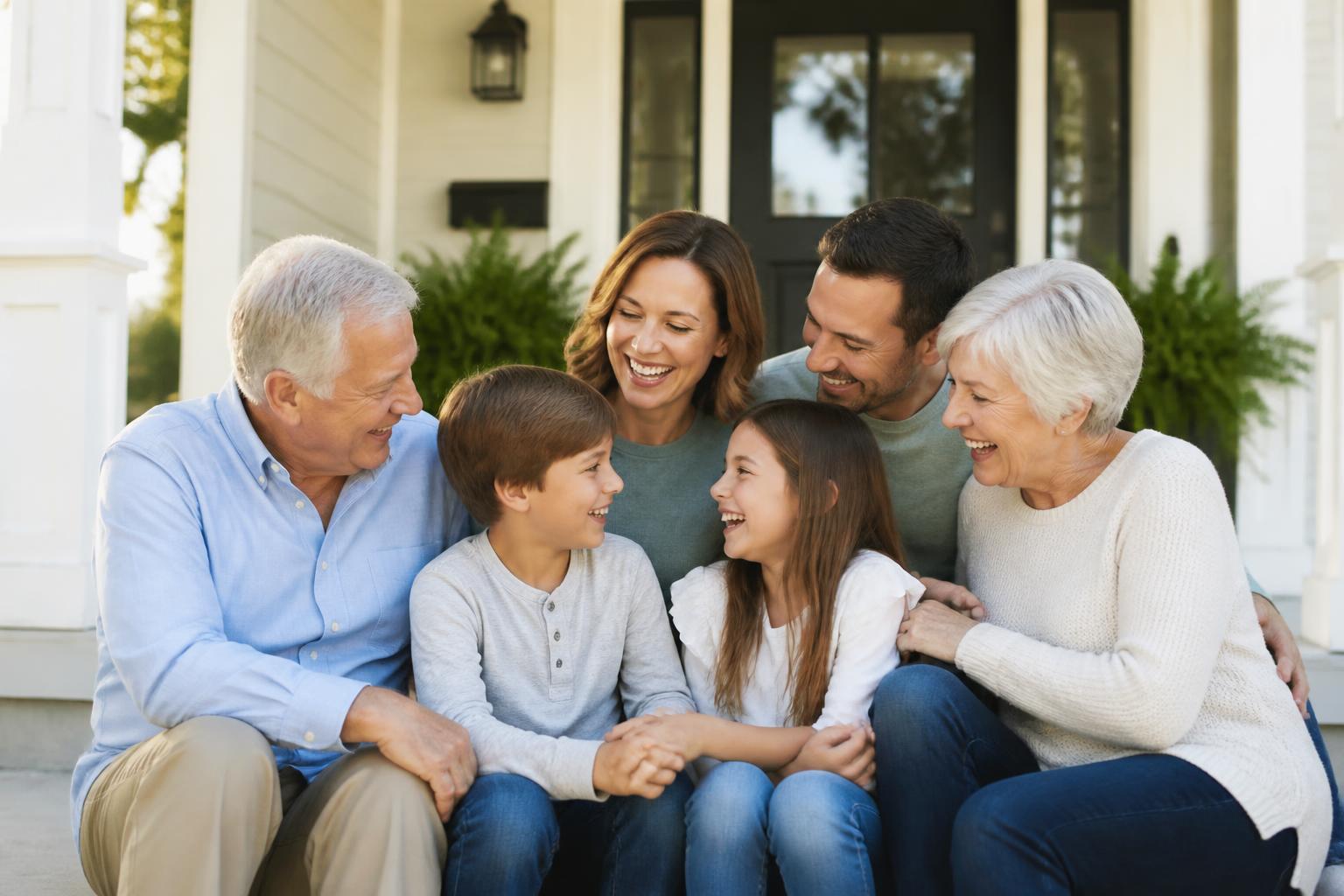 Multi-generational family on their front porch